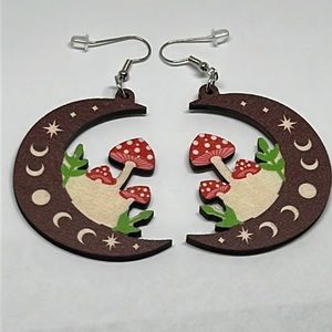 Earrings‎ mushroom celestial moon